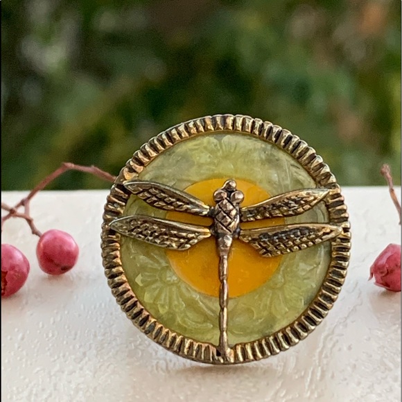 Margaret Thurman Jewelry - Dragonfly and Jade Sterling/Bronze Ring